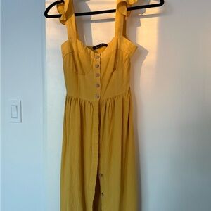 Simplee Apparel Mustard Midi Dress with Button Detail